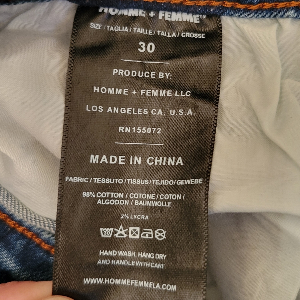 NWT Homme + Femme Letterman Men's Drip Denim Blue With White Letters Size 30/S - Picture 13 of 13